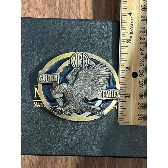 National Rifle Association NRA Golden Eagle Belt Buckle Brass Blue Enamel Vtg - Picture 9 of 10